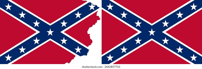 Confederate flags vector. Standard flag and with torn edges