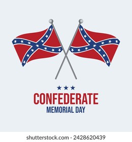 Confederate Memorial Day poster vector illustration. Two crossed Confederate battle flags on a pole icon isolated on a gray background. Suitable for card, background, banner. Important day