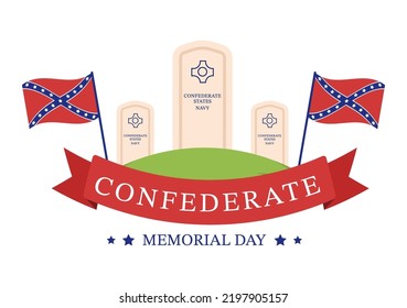 Confederate Memorial Day Template Hand Drawn Cartoon Flat Illustration for Commemoration Servicemen of the America with Flag Design