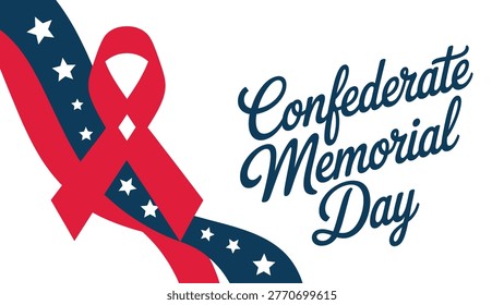 confederate memorial day typography poster with ribbon and stars patriotic remembrance design vintage script vector illustration