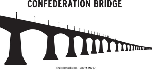 Confederation Bridge is one of the most famous bridges in Canada, black and white, white background