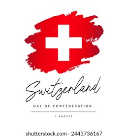 Confederation Day in Switzerland. August 1. Hand-drawn Swiss flag. Federal holiday in honor of the founding of Switzerland. Vector illustration on a white background.