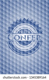 Confer blue hexagon badge.