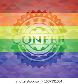 Confer on mosaic background with the colors of the LGBT flag