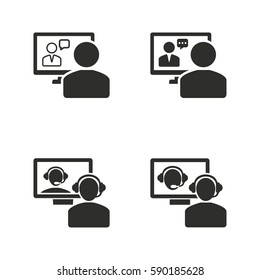 Conferece vector icons set. Black illustration isolated for graphic and web design.