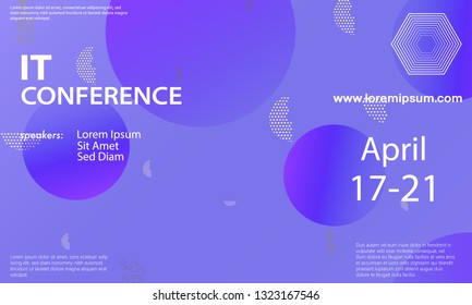 Conference announcement design template, flyer layout. Geometric background. Minimal abstract cover design. Creative colorful wallpaper. Trendy gradient poster. Vector illustration.
