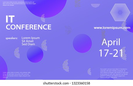 Conference announcement design template, flyer layout. Geometric background. Minimal abstract cover design. Creative colorful wallpaper. Trendy gradient poster. Vector illustration.