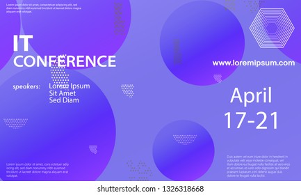 Conference announcement design template, flyer layout. Geometric background. Minimal abstract cover design. Creative colorful wallpaper. Trendy gradient poster. Vector illustration.