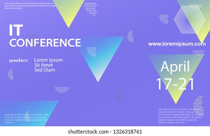 Conference announcement design template, flyer layout. Geometric background. Minimal abstract cover design. Creative colorful wallpaper. Trendy gradient poster. Vector illustration.