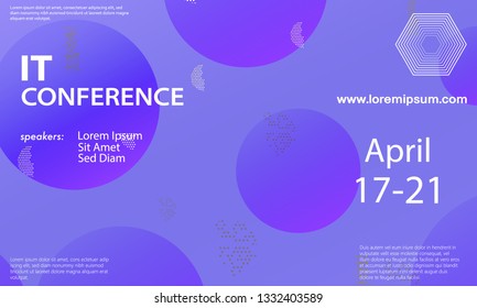 Conference announcement design template, flyer layout. Geometric background. Minimal abstract cover design. Creative colorful wallpaper. Trendy gradient poster. Vector illustration.