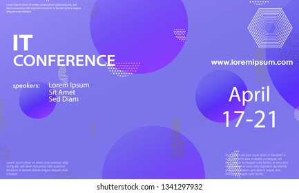 Conference announcement design template, flyer layout. Geometric background. Minimal abstract cover design. Creative colorful wallpaper. Trendy gradient poster. Vector illustration.