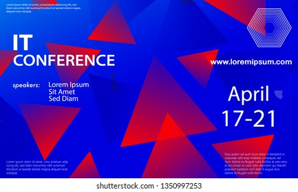 Conference announcement design template, flyer layout. Geometric background. Minimal abstract cover design. Creative colorful wallpaper. Trendy gradient poster. Vector illustration.