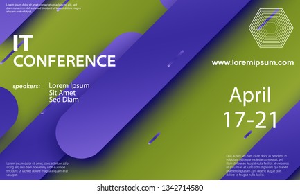 Conference announcement. Seminar design template. Material design. Business conference abstract cover. Congress colorful gradient poster. Vector illustration.