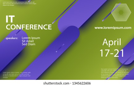 Conference announcement. Seminar design template. Material design. Business conference abstract cover. Congress colorful gradient poster. Vector illustration.