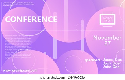 Conference announcement. Seminar design template. Violet color. Business conference abstract cover. Congress colorful gradient poster. Vector illustration.