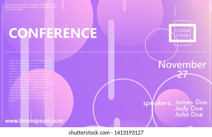 Conference announcement. Seminar design template. Violet color. Business conference abstract cover. Congress colorful gradient poster. Vector illustration.