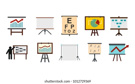 Conference banner icon set. Flat set of conference banner vector icons for web design isolated on white background