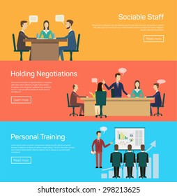 Conference banner set with training master class flat elements isolated vector illustration