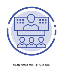 Conference, Business, Call, Connection, Internet, Online Blue Dotted Line Line Icon