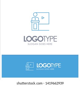 Conference, Business, Event, Presentation, Room, Speaker, Speech Blue outLine Logo with place for tagline