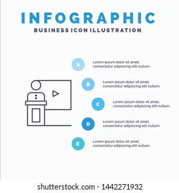 Conference, Business, Event, Presentation, Room, Speaker, Speech Line icon with 5 steps presentation infographics Background