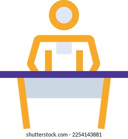 Conference business management icon with purple and orange duotone style. Person, presentation, training, management, discussion, teamwork, work. Vector illustration