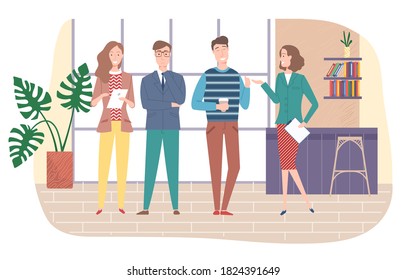 Conference, business meeting, group of workers discussing project, new work plan, working in team, teamwork concept, partners and brainstorming, discuss startup, employees, man with cup, coffee break