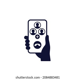 Conference call icon with phone in hand