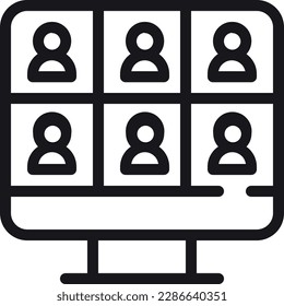 Das Conference Call-Symbol stellt virtuelle Meetings oder Telefonkonferenzen dar, die es Menschen ermöglichen, ferngesteuert zu kommunizieren und zusammenzuarbeiten. Es bedeutet technologieorientierte Kommunikation und Zusammenarbeit