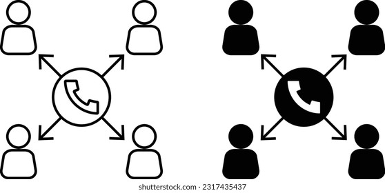 Conference call icon sheet, simple trendy flat style line and solid Isolated vector illustration on white background. For apps, logo, websites, symbol , UI, UX, graphic and web design. EPS 10.