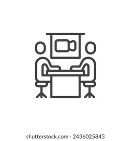Conference Call line icon. linear style sign for mobile concept and web design. Virtual meeting outline vector icon. Symbol, logo illustration. Vector graphics
