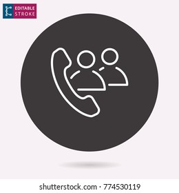Conference call - outline icon. Editable stroke. Vector illustration