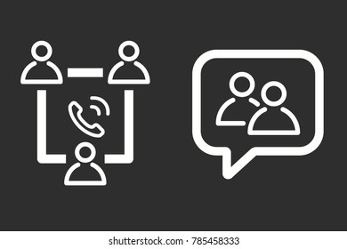 Conference call vector icon. White illustration isolated on black background for graphic and web design.
