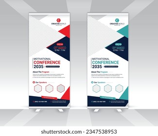 Conference colorful roll up banner design template, Meeting roll up banner design, Multipurpose roll up banner template