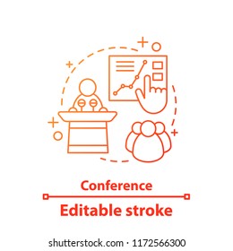 Conference concept icon. Presentation. Business training idea thin line illustration. Public speech. Vector isolated outline drawing. Editable stroke