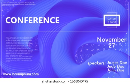 Conference design template. Business background. Purple 3D elements. Announcement conference. Abstract cover design. Vector illustration.