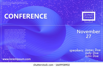 Conference design template. Business background. Purple 3D elements. Announcement conference. Abstract cover design. Vector illustration.
