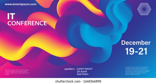 Conference Design Template. Liquid Color Shape. Fluid Background. Trendy Abstract Cover. Futuristic Design Poster. Colorful Gradient. Vector.