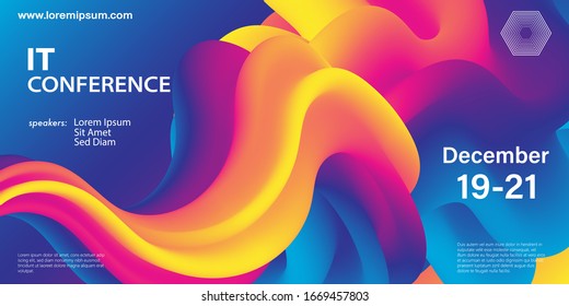 Conference design template. Liquid color shape. Fluid background. Trendy abstract cover. Futuristic design poster. Colorful gradient. Vector.