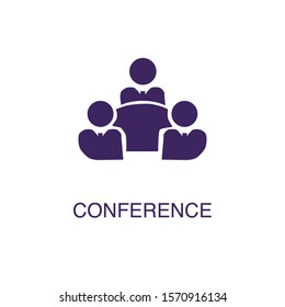 Conference element in flat simple style on white background. Conference icon, with text name concept template