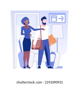 Conference facility isolated concept vector illustration. Hotel administrator meets the client, greeting a guest, business travel, hotel service, accommodation facility vector concept.