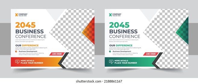 Conference Flyer And Invitation Banner Design, Business Flyer Poster Design Set. Layout Template, Abstract Red Geometric Triangle Background, Invitation Card, Presentation, Leaflet, Booklet