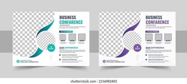 Conference flyer and invitation banner template design, Annual corporate business workshop, meeting or training promotion poster, Online digital marketing horizontal cover template design