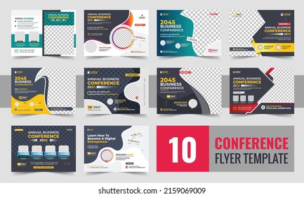 Conference flyer and invitation banner template design, Annual corporate business workshop, meeting, training promotion poster, Online digital marketing horizontal cover template. Conference flyer