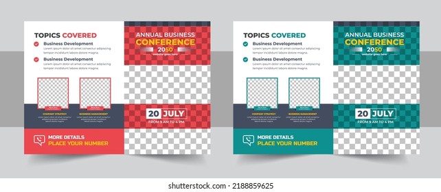 Conference Flyer Or Invitation Banner Template Design, Annual Corporate Business Workshop, Meeting And Training Promotion Poster, Online Digital Marketing Horizontal Cover Layout