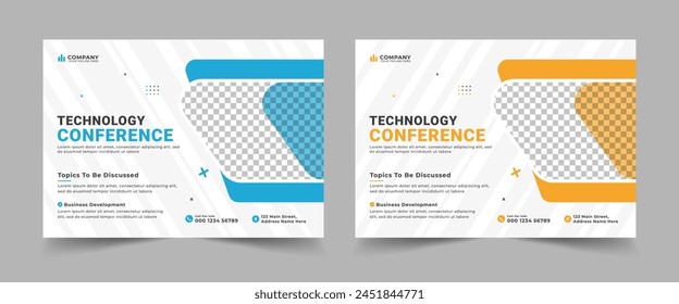 Conference flyer and invitation banner template design. Annual corporate business workshop, meeting and training promotion poster. 