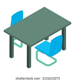 Conference Furniture Icon Isometric Vector. Rectangular Table And Two Chair Icon. Office Furniture, Equipment, Workspace