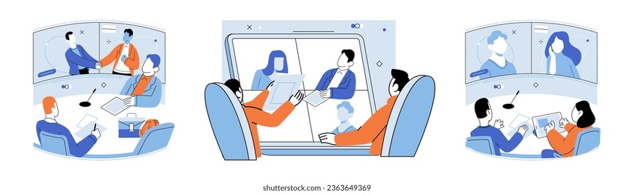 Conference group meeting. Vector illustration. A persons success in business often depends on effective communication The conference group meeting metaphor represents collaborative gathering