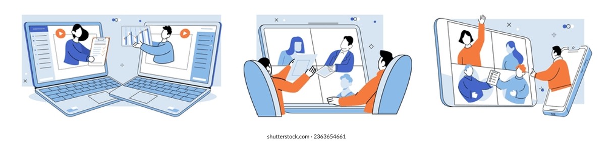 Conference group meeting. Vector illustration. Presentations convey information and ideas effectively Brainstorming sessions foster creativity and generate innovative solutions Design influences