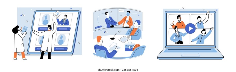 Conference group meeting. Vector illustration. Design influences aesthetics and functionality products and services Management guides and coordinates efforts team Vector illustrations offer versatile